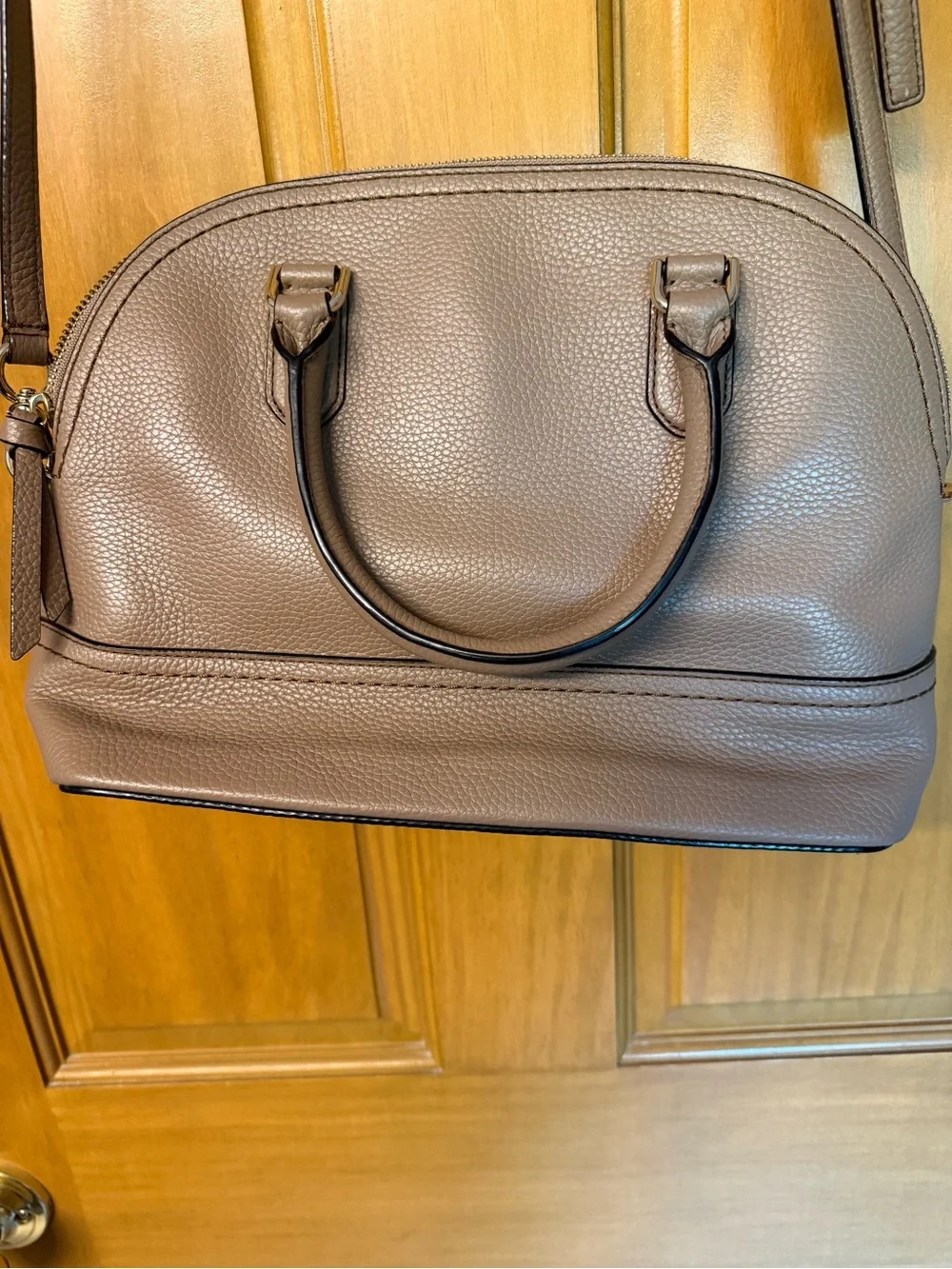 kate spade McCall Street Carli taupe pebbled leather dome tassel satchel